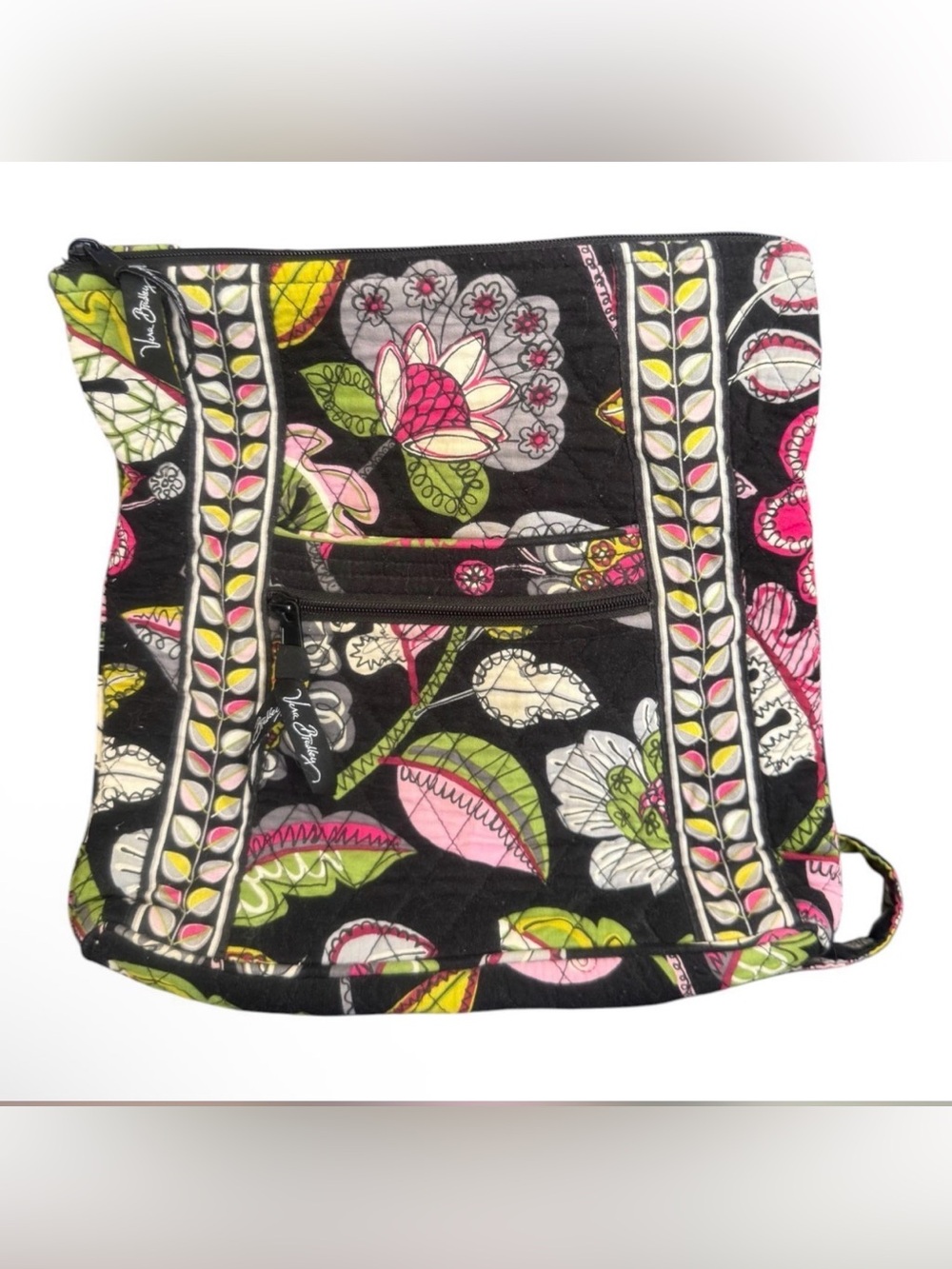 Vera Bradley Black Floral Quilted Hipster with Pink & Green Accents